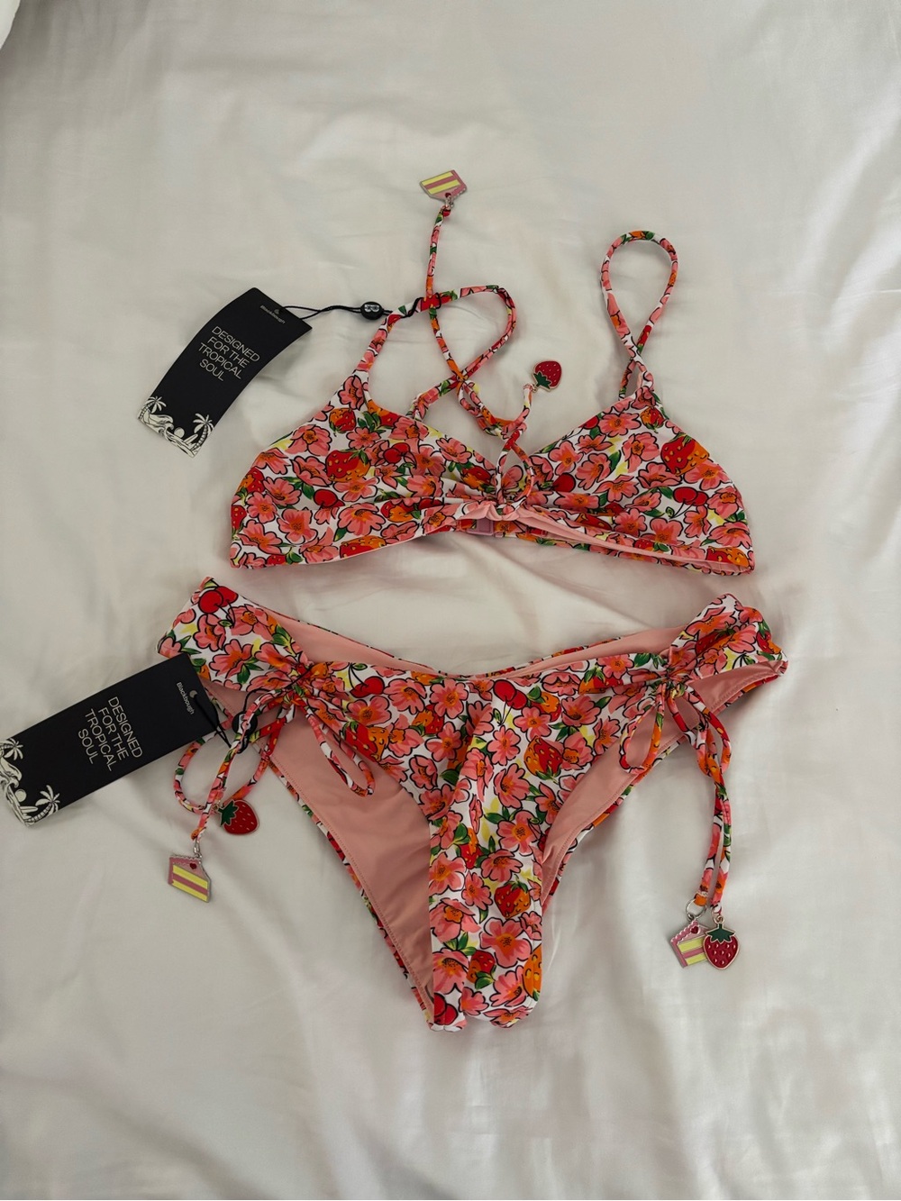 Blackbough fruit and flower bikini set. Medium top, large bottom